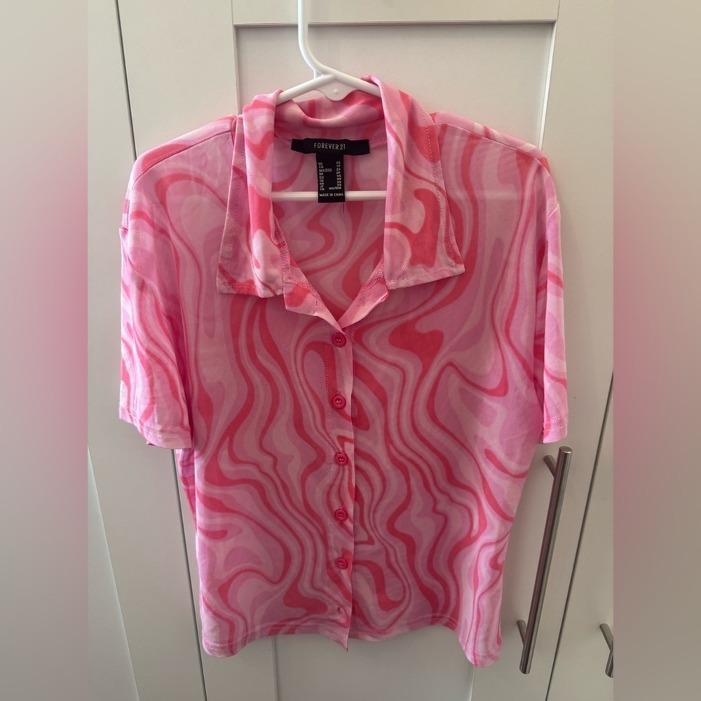 Forever 21 Pink Swirl Button-Up Shirt